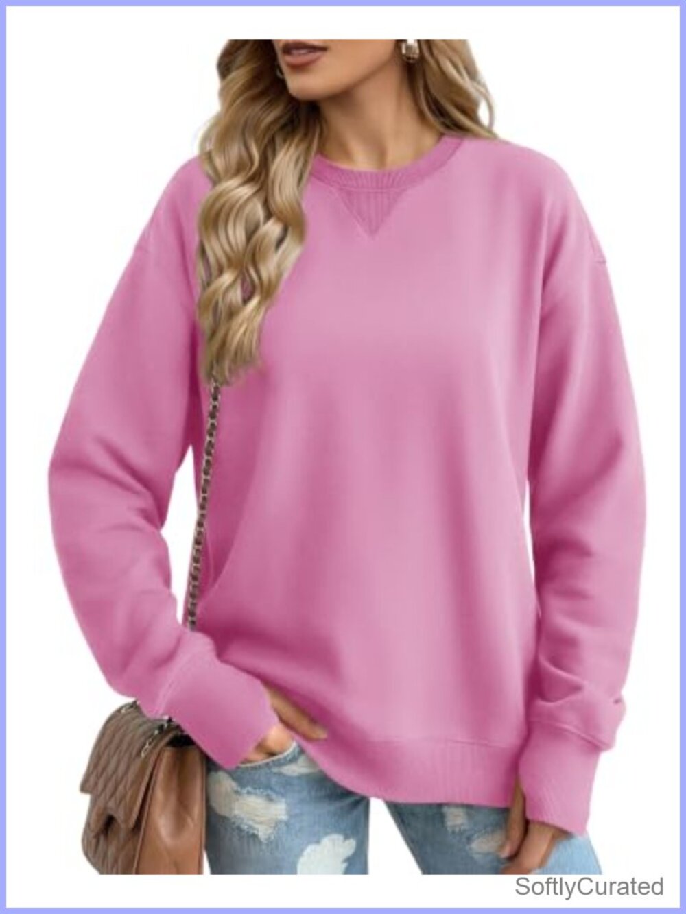 Womens Crewneck Fleece Lined Sweatshirt Thumb Holes Pullover Long Sleeve